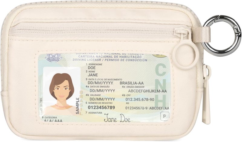 DiDida The Iris Wallet Zip Card Case with ID Window Purses for Women Coin Purse with Zipper Mini Portable Keychain Wallet, Beige - Image 1